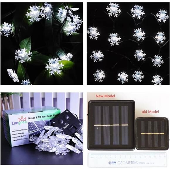 Solar Christmas String Lights Outdoor Waterproof 30 LED 20Feet Solar Snowflake - Picture 4 of 7